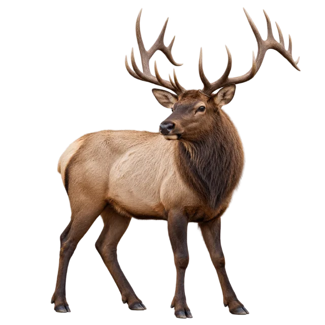 Realistic-style illustration of elk with large antlers and a darker neck