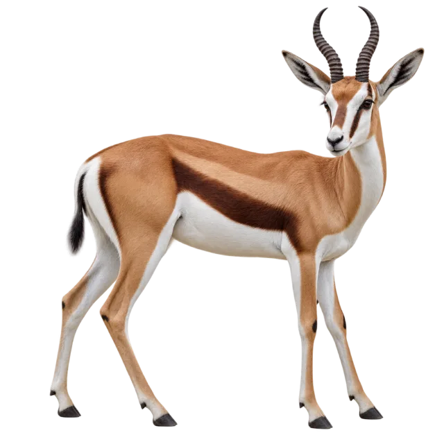 Realistic-style illustration of springbok with a dark side stripe and curved horns