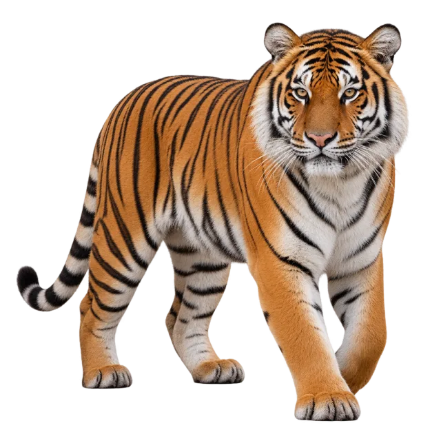Realistic-style illustration of bengal tiger with orange fur with black stripes