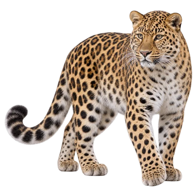 Realistic-style illustration of amur leopard with golden fur with dark rosettes
