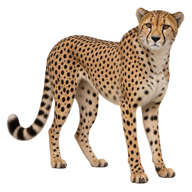 Realistic-style illustration of cheetah with small dark spots and facial tear markings