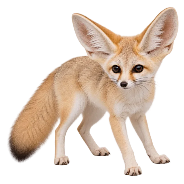 Realistic-style illustration of fennec fox with sandy fur and oversized ears
