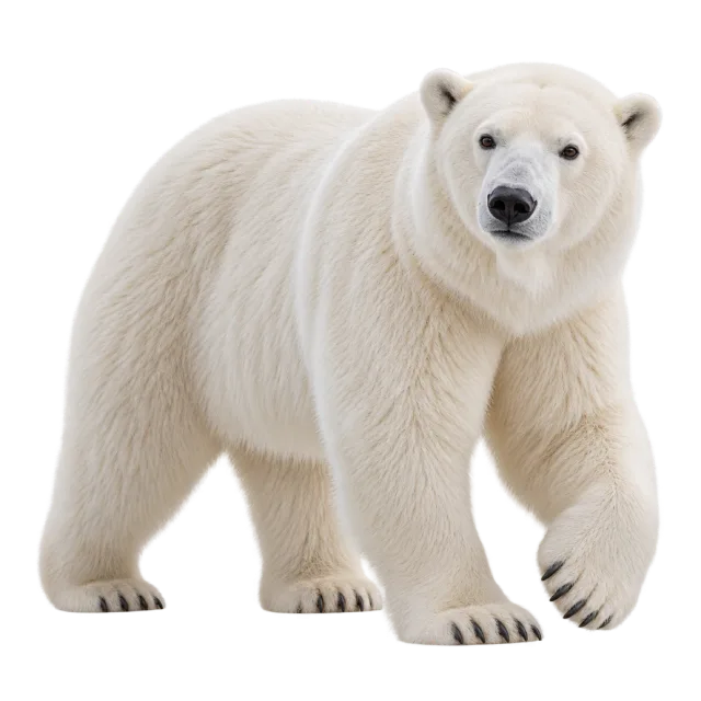 Realistic-style illustration of polar bear with cream-white fur and a black nose