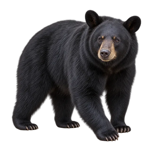 Realistic-style illustration of american black bear with black fur and a brownish muzzle