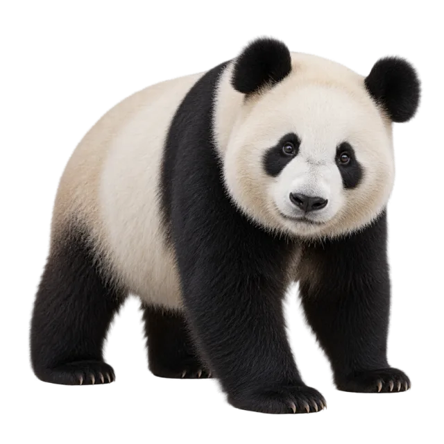 Realistic-style illustration of giant panda with black and white fur with dark eye patches