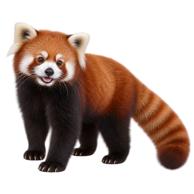 Realistic-style illustration of red panda with rust-red fur and a ringed tail