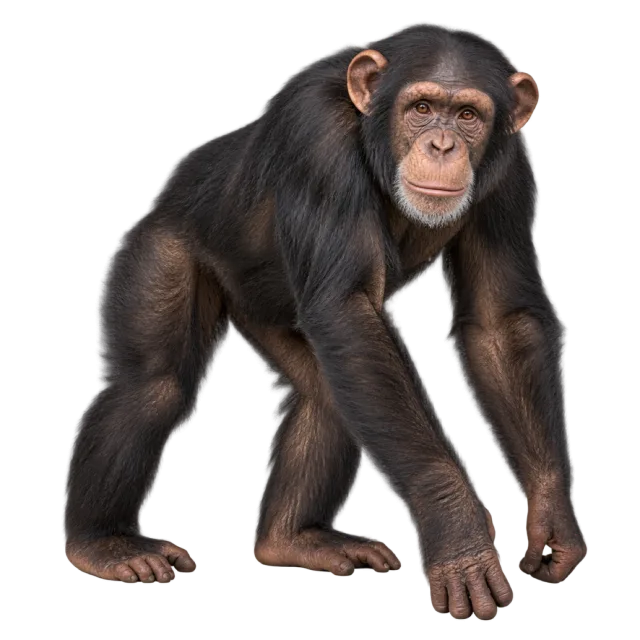 Realistic-style illustration of chimpanzee with dark fur and a pale face