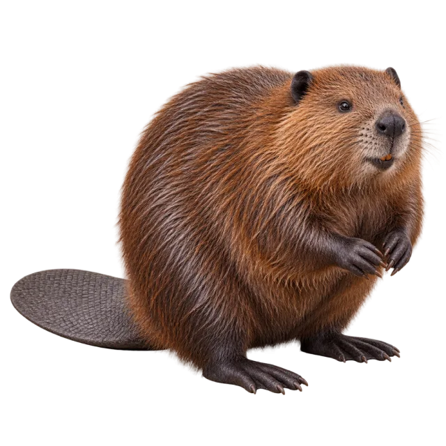 Realistic-style illustration of north american beaver with brown fur and a broad flat tail
