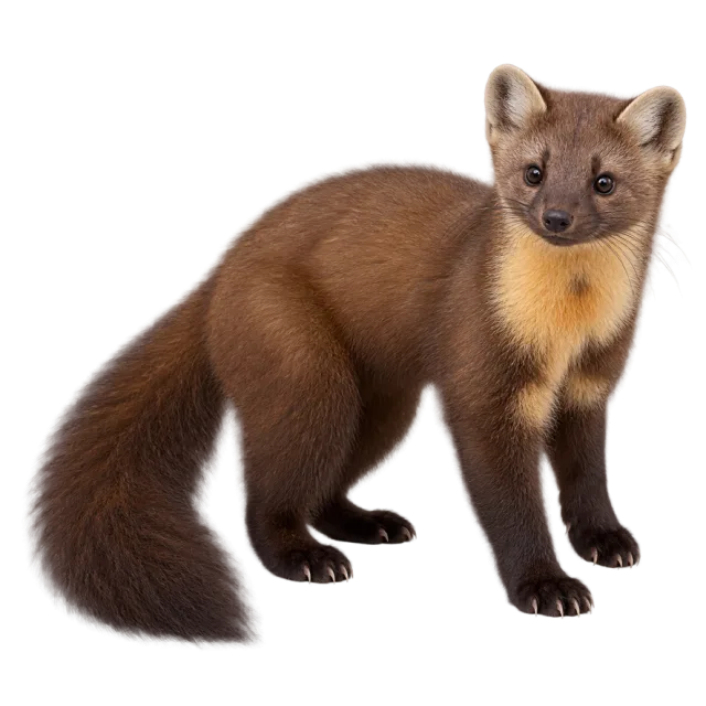 Realistic-style illustration of pine marten with brown fur with a golden throat patch