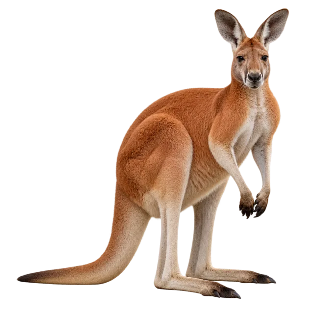 Realistic-style illustration of red kangaroo with reddish fur and a long strong tail