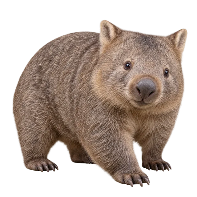 Realistic-style illustration of wombat with a stocky brown body and short legs