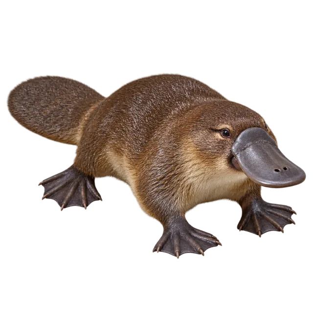 Realistic-style illustration of platypus with a broad bill and webbed feet