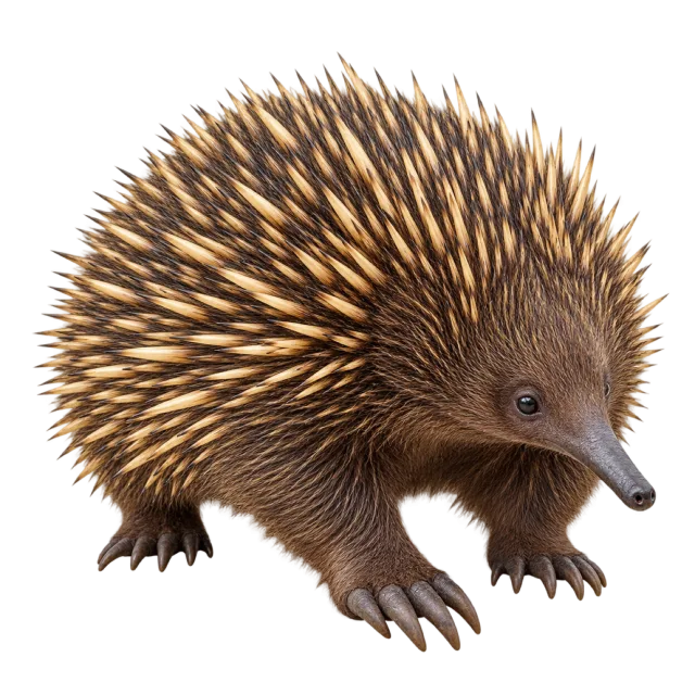 Realistic-style illustration of echidna with sharp spines and a narrow snout