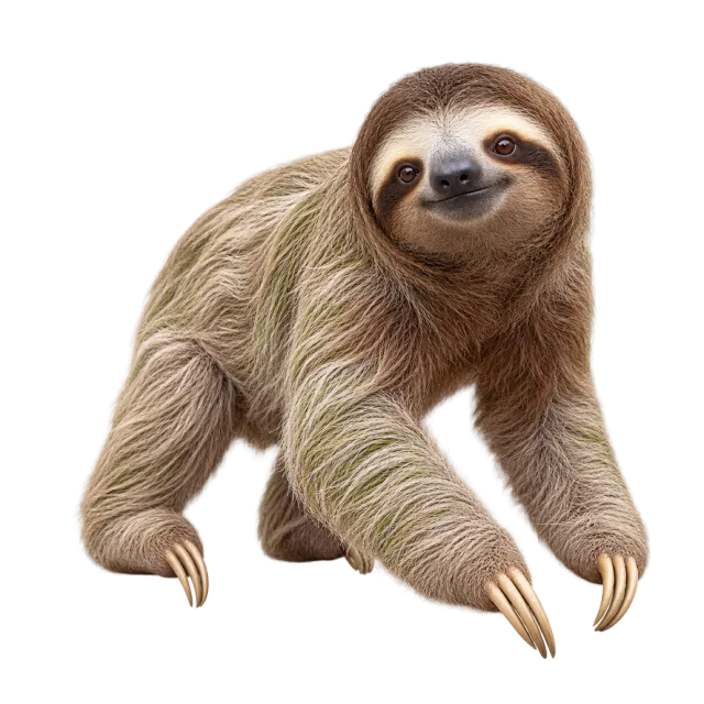 Realistic-style illustration of sloth with shaggy brown fur and curved claws