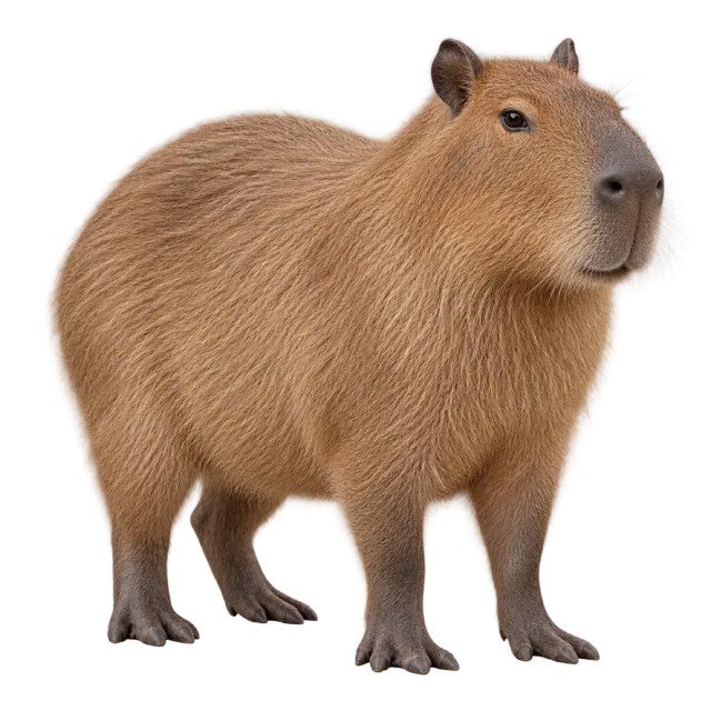 Realistic-style illustration of capybara with coarse tan fur and a broad muzzle