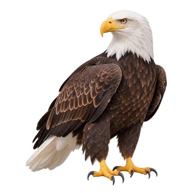Realistic-style illustration of bald eagle with a white head and brown body
