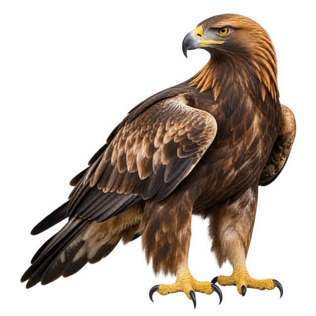Realistic-style illustration of golden eagle with brown feathers and golden neck plumage