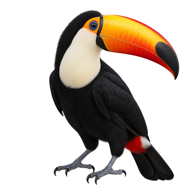 Realistic-style illustration of toucan with a large orange-yellow bill
