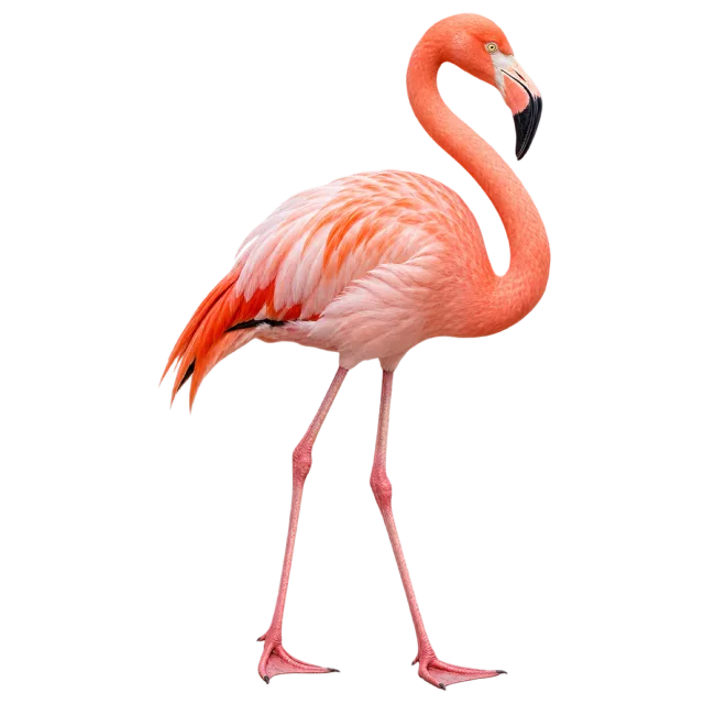 Realistic-style illustration of flamingo with pink feathers and long legs
