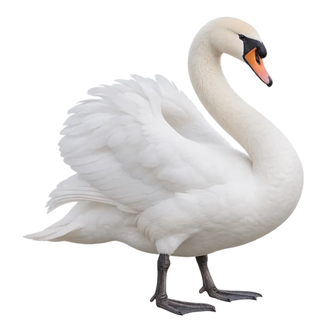 Realistic-style illustration of mute swan with white plumage and a curved neck