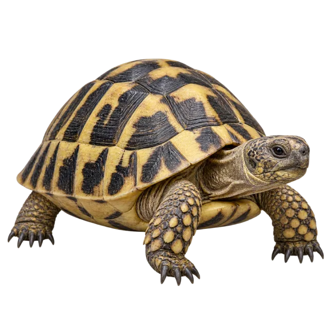 Realistic-style illustration of hermann tortoise with a domed yellow and dark shell