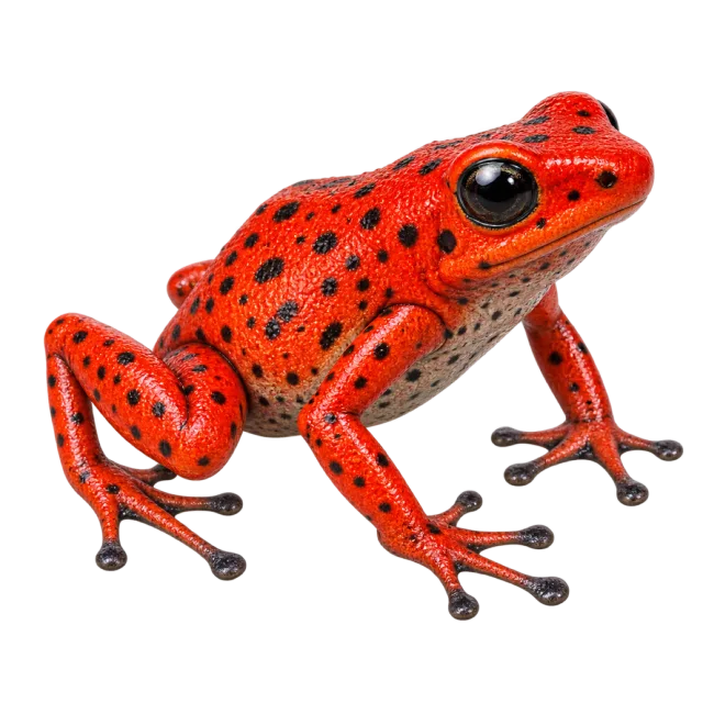 Realistic-style illustration of strawberry poison dart frog with red skin with dark spots