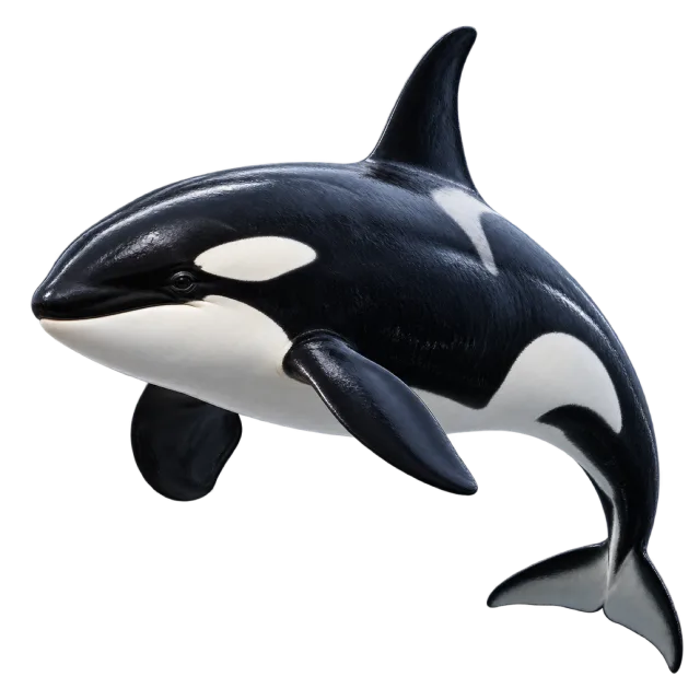 Realistic-style illustration of orca with black and white markings