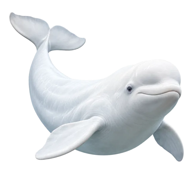 Realistic-style illustration of beluga whale with a smooth white body