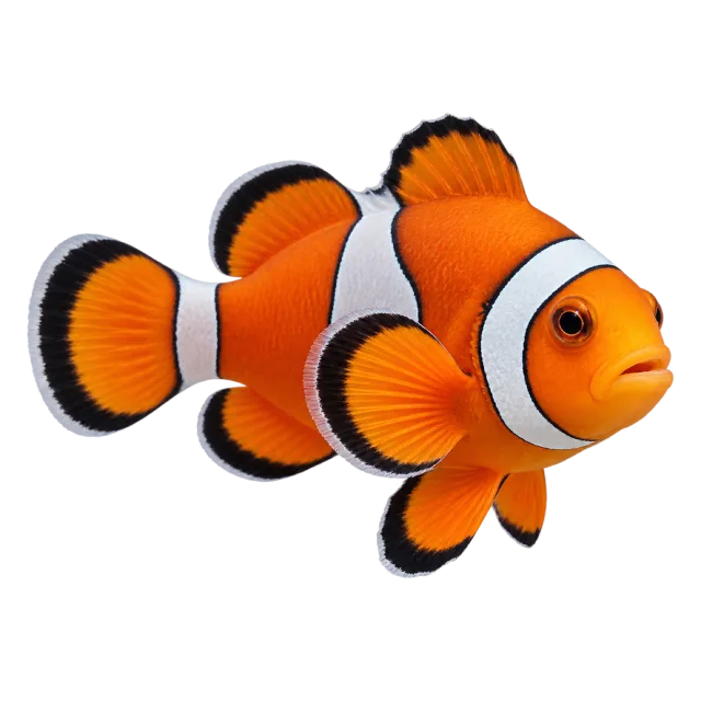 Realistic-style illustration of clownfish with orange coloring with white bands