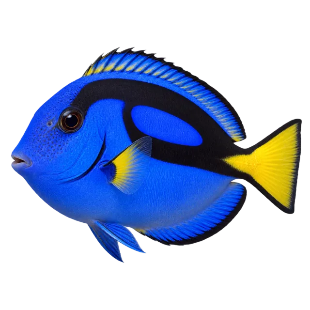 Realistic-style illustration of blue tang with blue coloring with a yellow tail