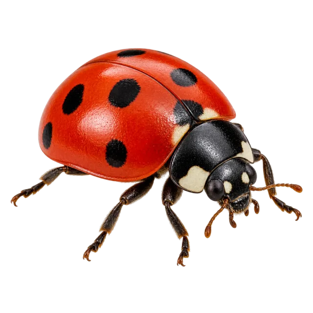 Realistic-style illustration of seven spot ladybird with red wing covers with dark spots