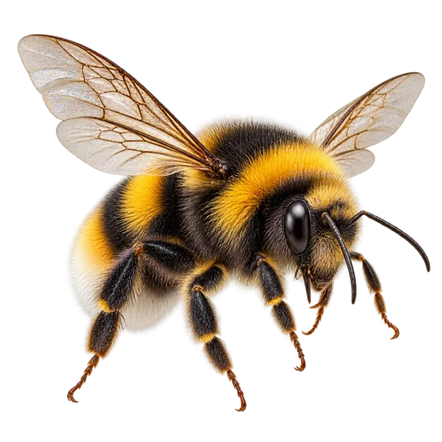 Realistic-style illustration of bumblebee with fuzzy black and yellow bands