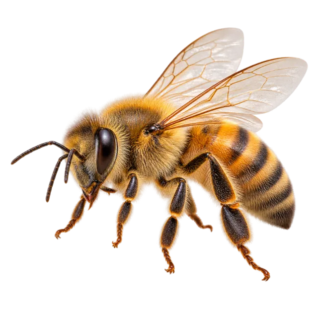 Realistic-style illustration of honeybee with a striped golden-brown body