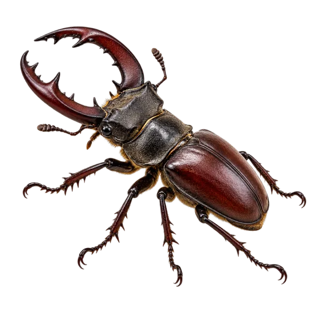 Realistic-style illustration of stag beetle with large curved mandibles and dark wing covers