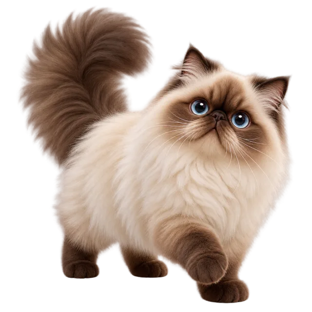 3D-style character illustration of himalayan cat with cream fur with a dark face and tail