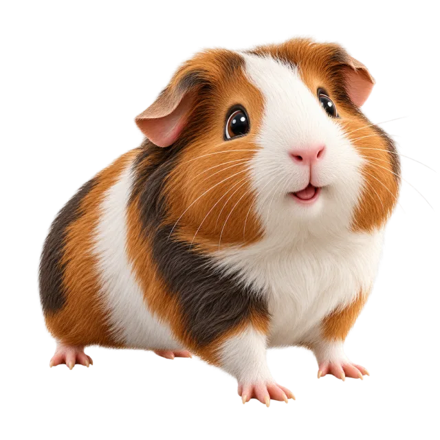 3D-style character illustration of american guinea pig with smooth brown and white patches