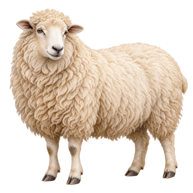 Watercolor-style illustration of shetland sheep with woolly fleece and a pale face