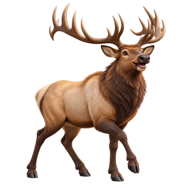 3D-style character illustration of elk with large antlers and a darker neck