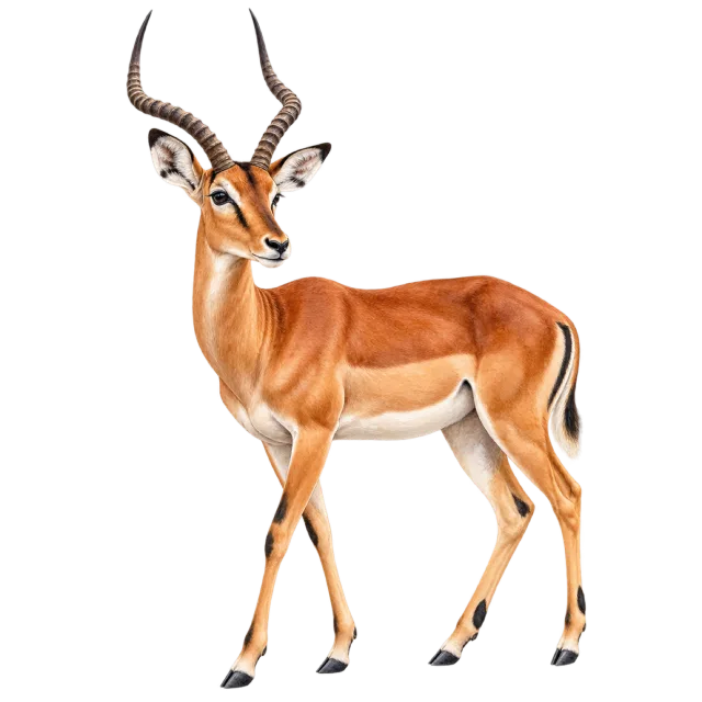 Watercolor-style illustration of impala with a tan coat and ridged horns