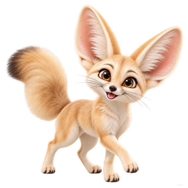 3D-style character illustration of fennec fox with sandy fur and oversized ears