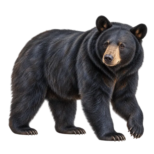 Watercolor-style illustration of american black bear with black fur and a brownish muzzle
