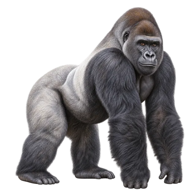 Watercolor-style illustration of western gorilla with broad shoulders and dark gray fur
