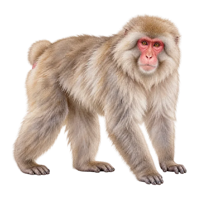 Watercolor-style illustration of japanese macaque with a pink face and thick pale fur