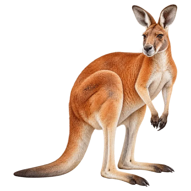 Watercolor-style illustration of red kangaroo with reddish fur and a long strong tail