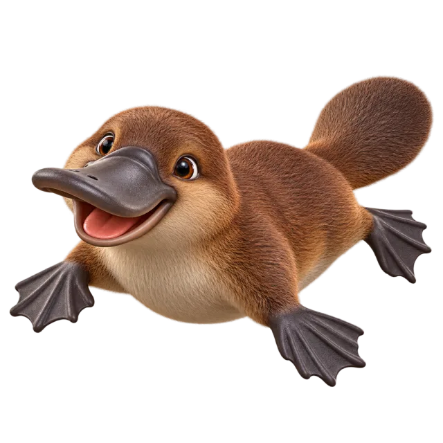 3D-style character illustration of platypus with a broad bill and webbed feet