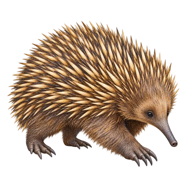 Watercolor-style illustration of echidna with sharp spines and a narrow snout