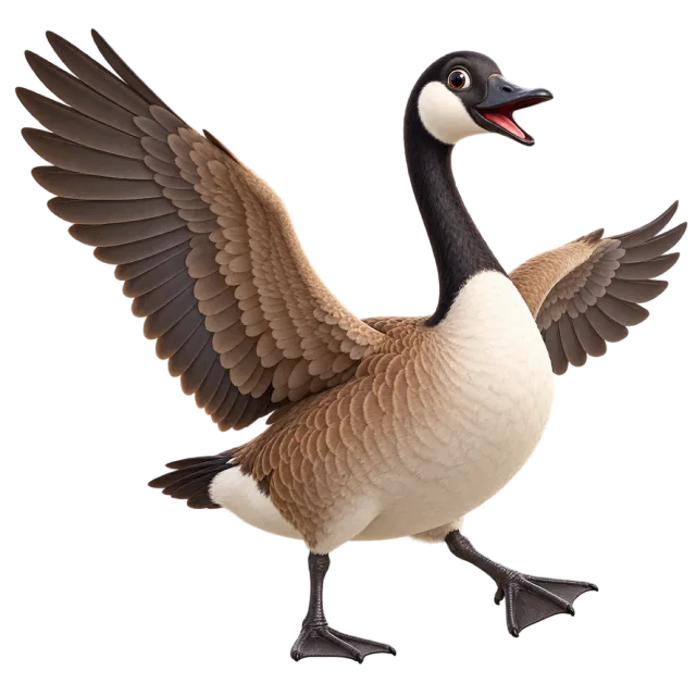 3D-style character illustration of canada goose with a black neck and pale cheek patch and spread wings