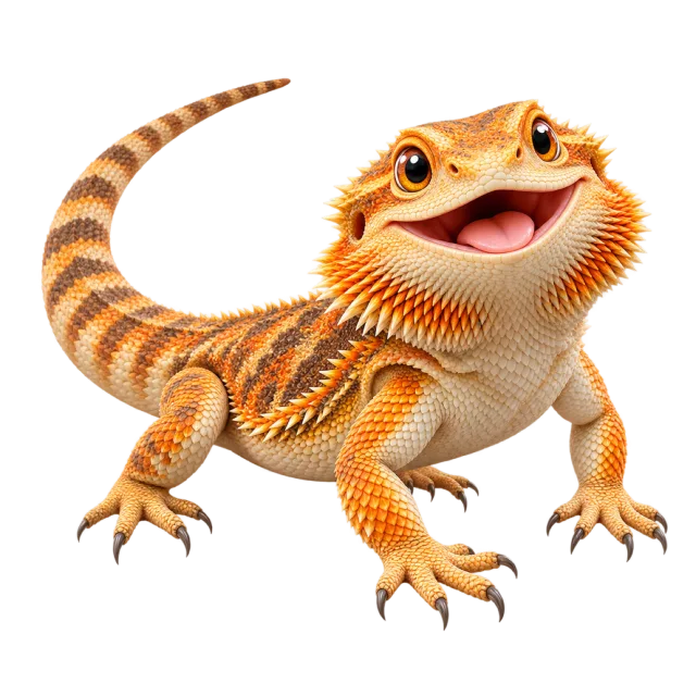 3D-style character illustration of bearded dragon with orange-brown scales and a spiky throat