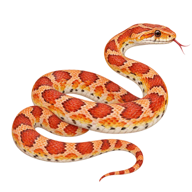 Watercolor-style illustration of corn snake with orange-red patterned scales