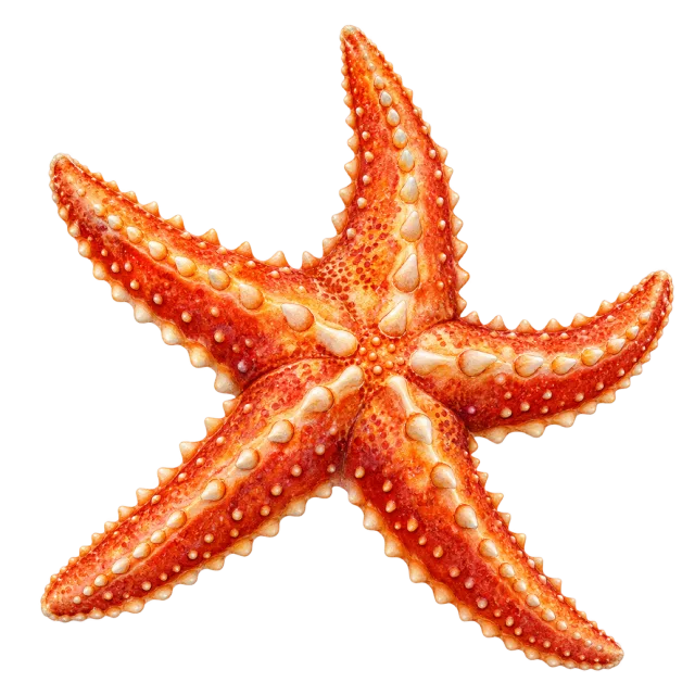 Watercolor-style illustration of sea star with orange textured arms